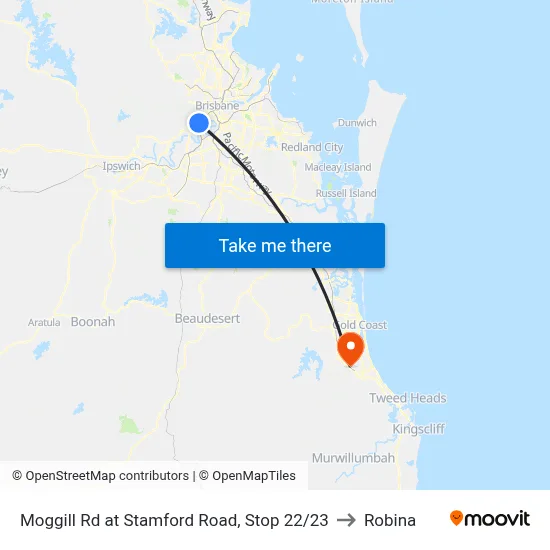 Moggill Rd at Stamford Road, Stop 22/23 to Robina map