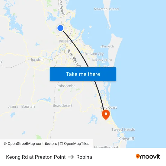 Keong Rd at Preston Point to Robina map