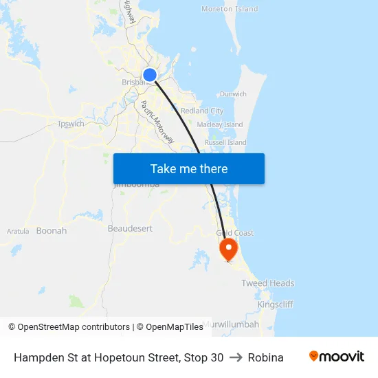 Hampden St at Hopetoun Street, Stop 30 to Robina map