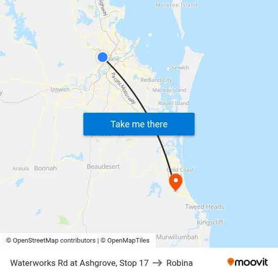 Waterworks Rd at Ashgrove, Stop 17 to Robina map