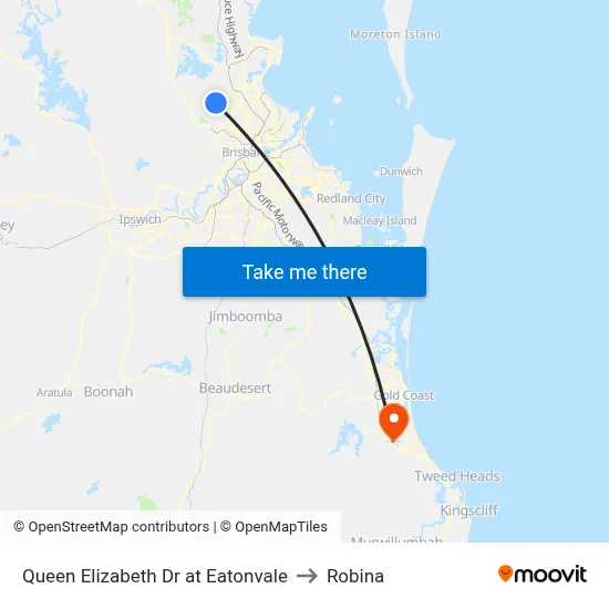Queen Elizabeth Dr at Eatonvale to Robina map
