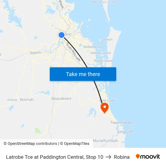 Latrobe Tce at Paddington Central, Stop 10 to Robina map