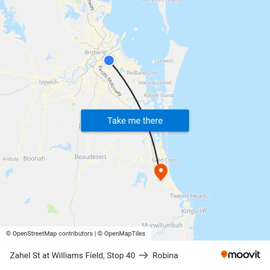 Zahel St at Williams Field, Stop 40 to Robina map