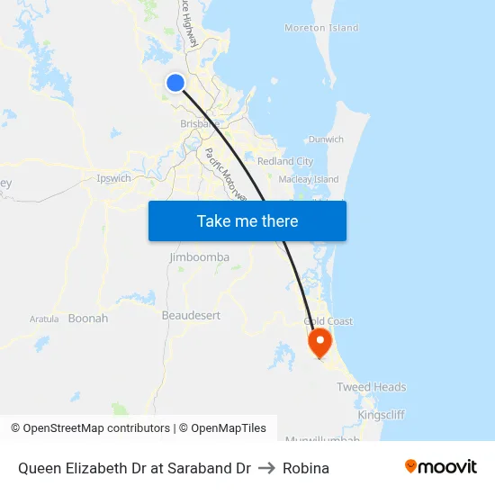 Queen Elizabeth Dr at Saraband Dr to Robina map