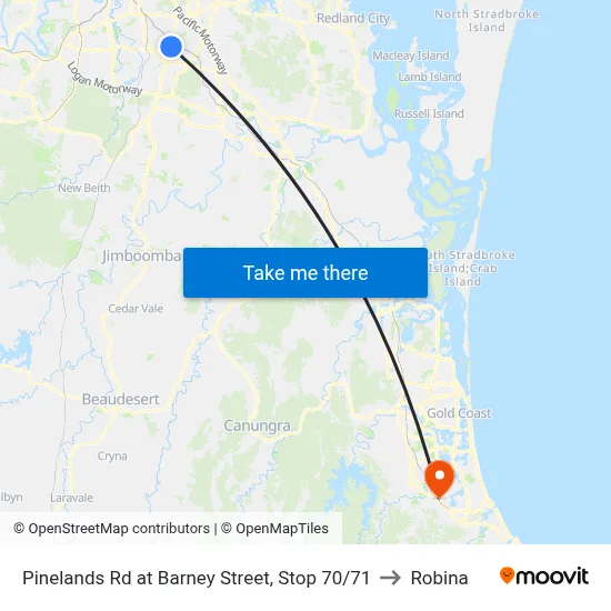 Pinelands Rd at Barney Street, Stop 70/71 to Robina map