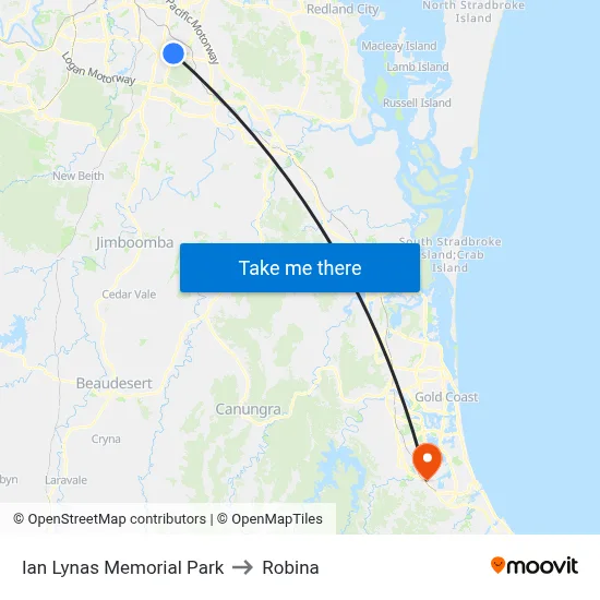 Ian Lynas Memorial Park to Robina map