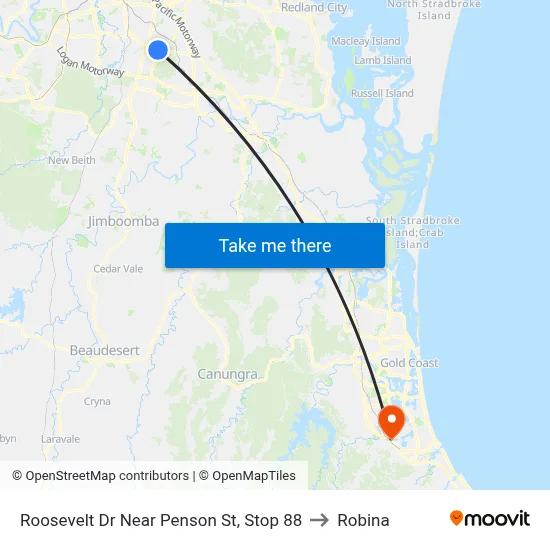 Roosevelt Dr Near Penson St, Stop 88 to Robina map