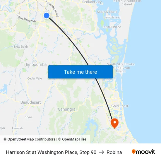 Harrison St at Washington Place, Stop 90 to Robina map