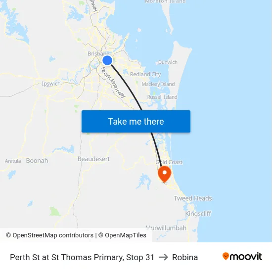 Perth St at St Thomas Primary, Stop 31 to Robina map