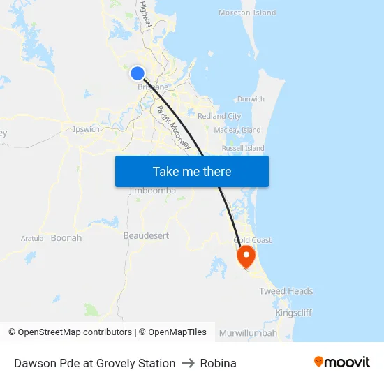 Dawson Pde at Grovely Station to Robina map