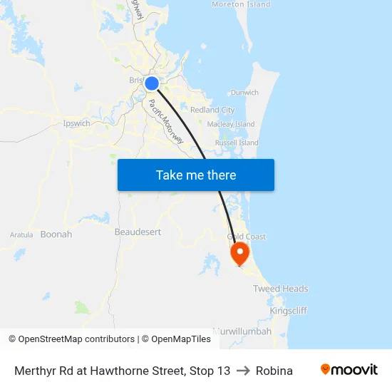 Merthyr Rd at Hawthorne Street, Stop 13 to Robina map