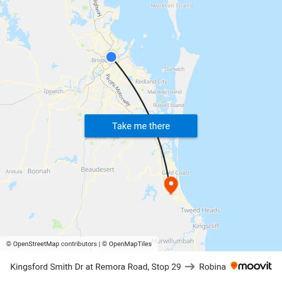 Kingsford Smith Dr at Remora Road, Stop 29 to Robina map