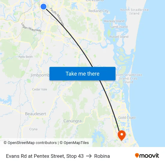 Evans Rd at Pentex Street, Stop 43 to Robina map