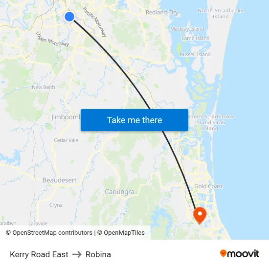 Kerry Road East to Robina map