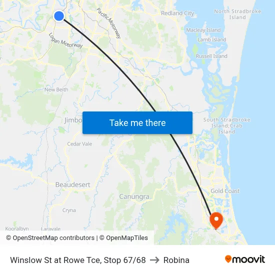 Winslow St at Rowe Tce, Stop 67/68 to Robina map