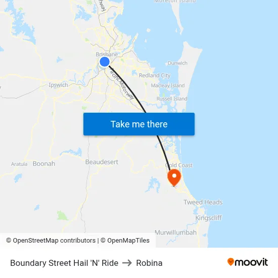 Boundary Street Hail 'N' Ride to Robina map