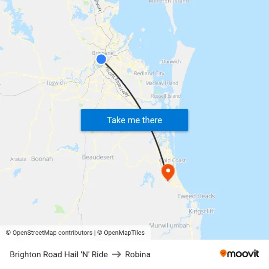 Brighton Road Hail 'N' Ride to Robina map