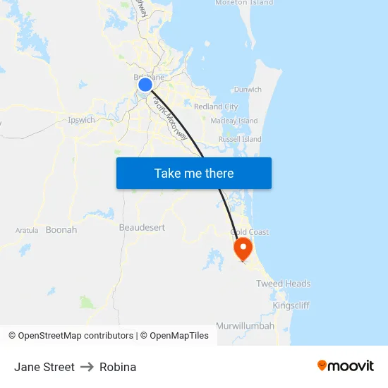 Jane Street to Robina map