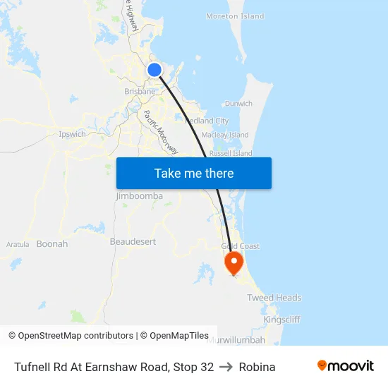 Tufnell Rd At Earnshaw Road, Stop 32 to Robina map