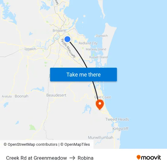 Creek Rd at Greenmeadow to Robina map