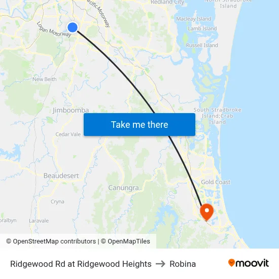 Ridgewood Rd at Ridgewood Heights to Robina map