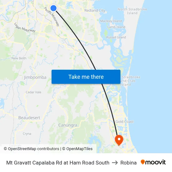 Mt Gravatt Capalaba Rd at Ham Road South to Robina map