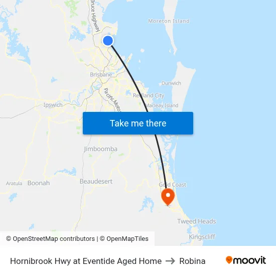 Hornibrook Hwy at Eventide Aged Home to Robina map