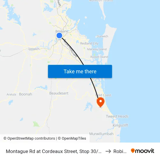 Montague Rd at Cordeaux Street, Stop 30/14 to Robina map