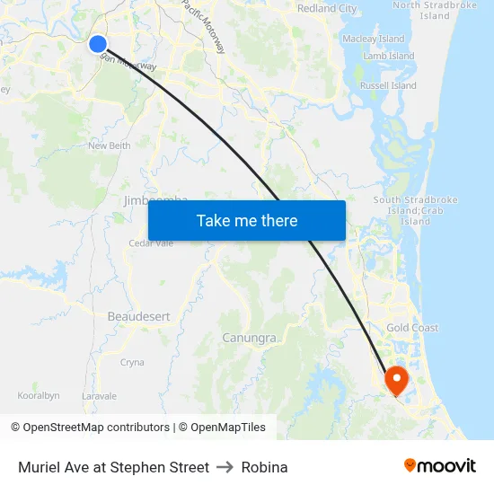 Muriel Ave at Stephen Street to Robina map