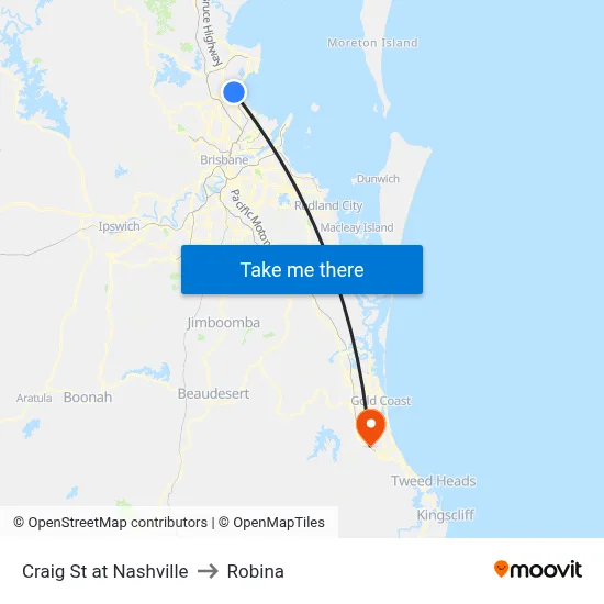 Craig St at Nashville to Robina map