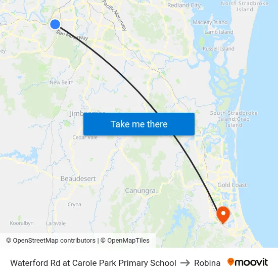 Waterford Rd at Carole Park Primary School to Robina map