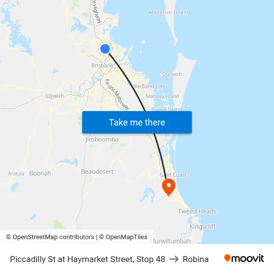 Piccadilly St at Haymarket Street, Stop 48 to Robina map