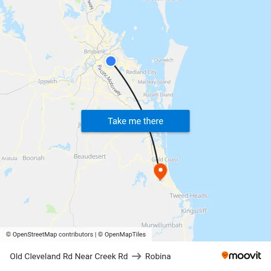 Old Cleveland Rd Near Creek Rd to Robina map