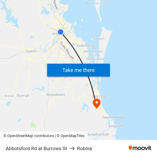 Abbotsford Rd at Burrows St to Robina map