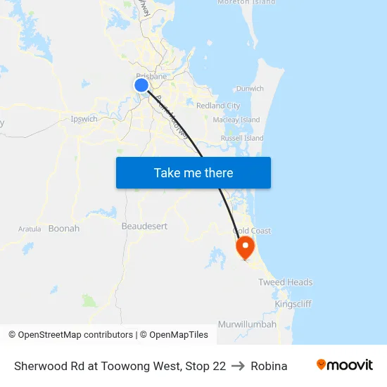 Sherwood Rd at Toowong West, Stop 22 to Robina map
