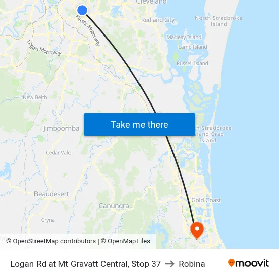 Logan Rd at Mt Gravatt Central, Stop 37 to Robina map