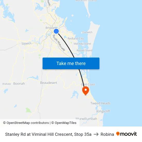 Stanley Rd at Viminal Hill Crescent, Stop 35a to Robina map