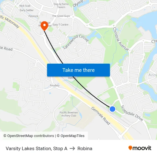 Varsity Lakes Station, Stop A to Robina map