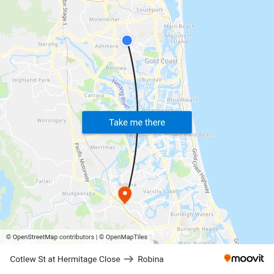 Cotlew St at Hermitage Close to Robina map