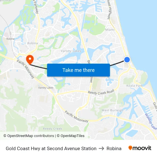 Gold Coast Hwy at Second Avenue Station to Robina map