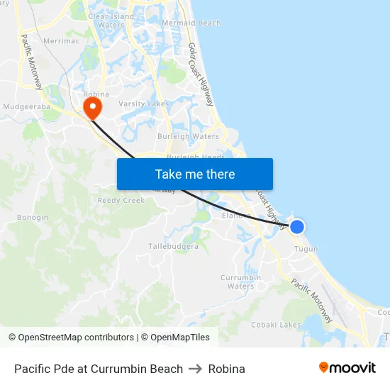 Pacific Pde at Currumbin Beach to Robina map