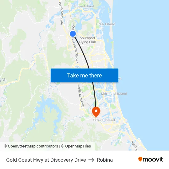 Gold Coast Hwy at Discovery Drive to Robina map