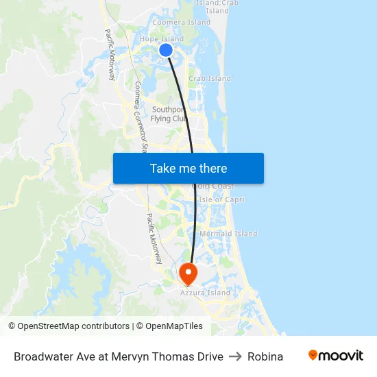 Broadwater Ave at Mervyn Thomas Drive to Robina map
