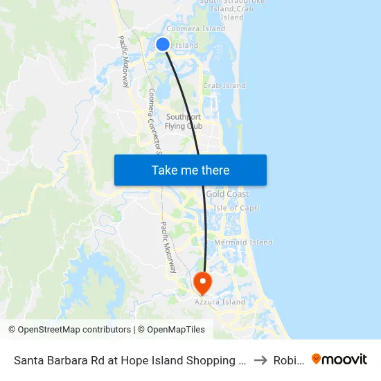 Santa Barbara Rd at Hope Island Shopping Centre to Robina map