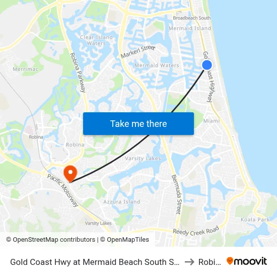 Gold Coast Hwy at Mermaid Beach South Station to Robina map