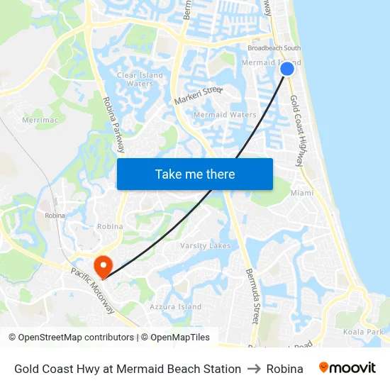 Gold Coast Hwy at Mermaid Beach Station to Robina map