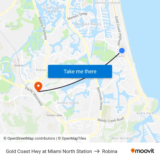 Gold Coast Hwy at Miami North Station to Robina map