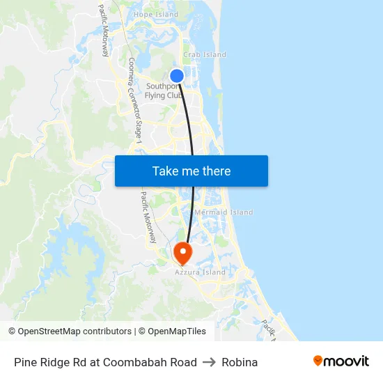 Pine Ridge Rd at Coombabah Road to Robina map