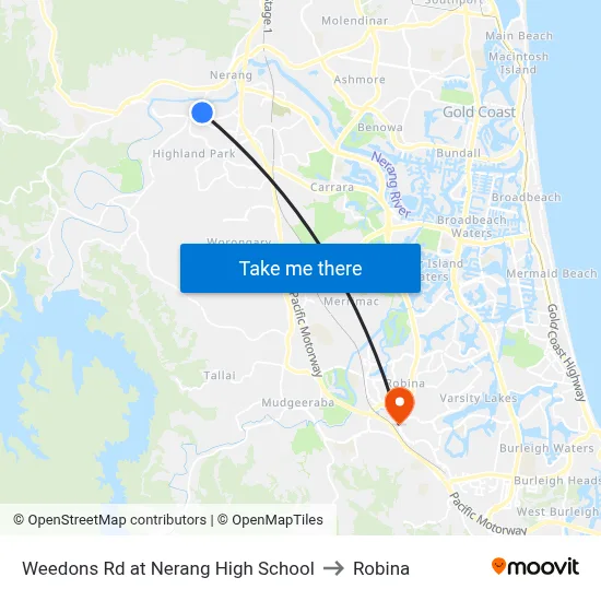 Weedons Rd at Nerang High School to Robina map