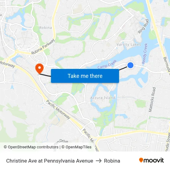 Christine Ave at Pennsylvania Avenue to Robina map
